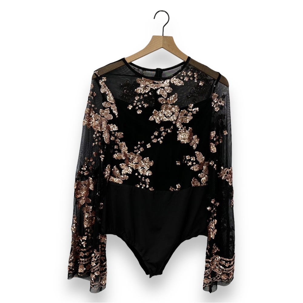 Chic Black and Gold Sequin Bodysuit